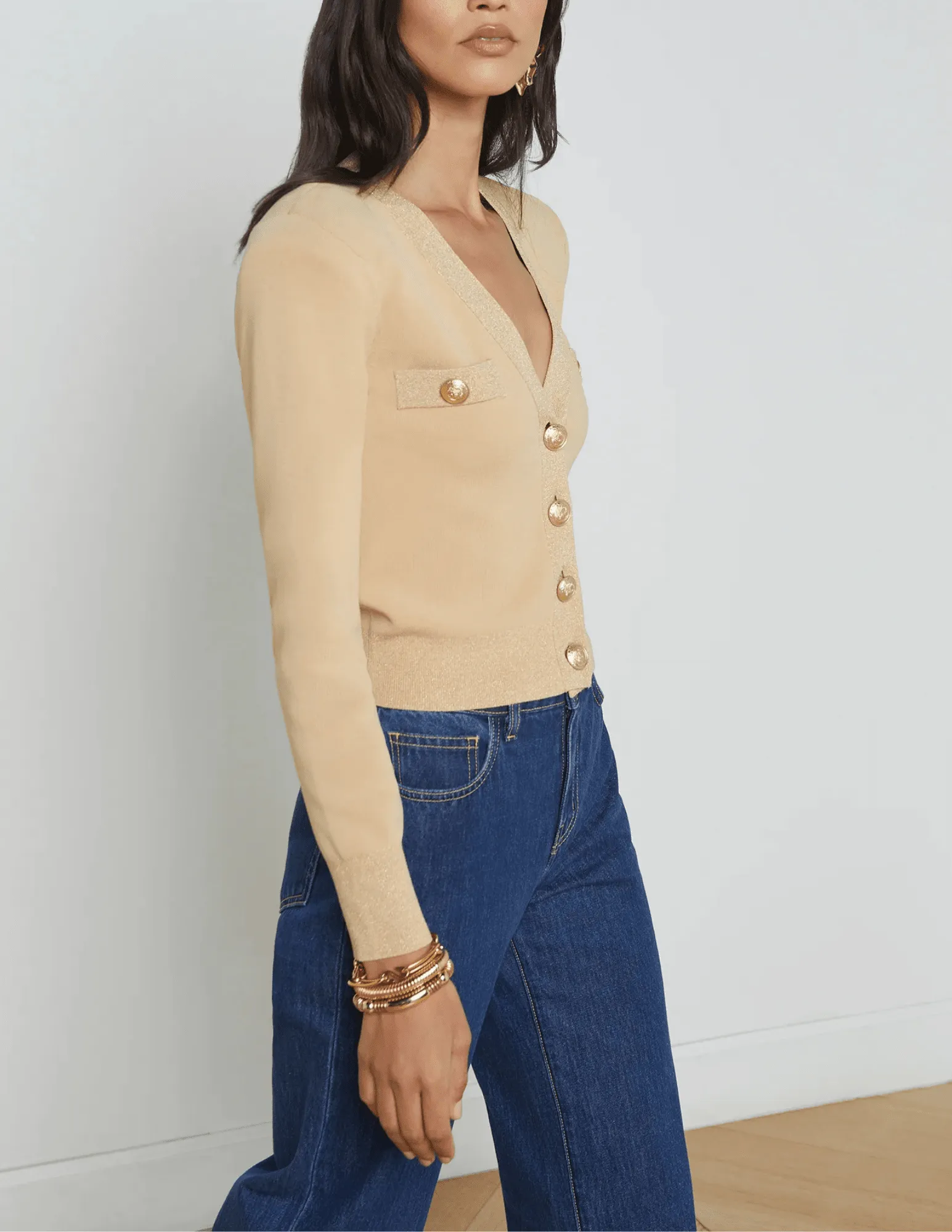 L'Agence Taya V-Neck Cropped Cardigan