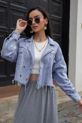 Lapel Collar Long Sleeve Denim Jacket