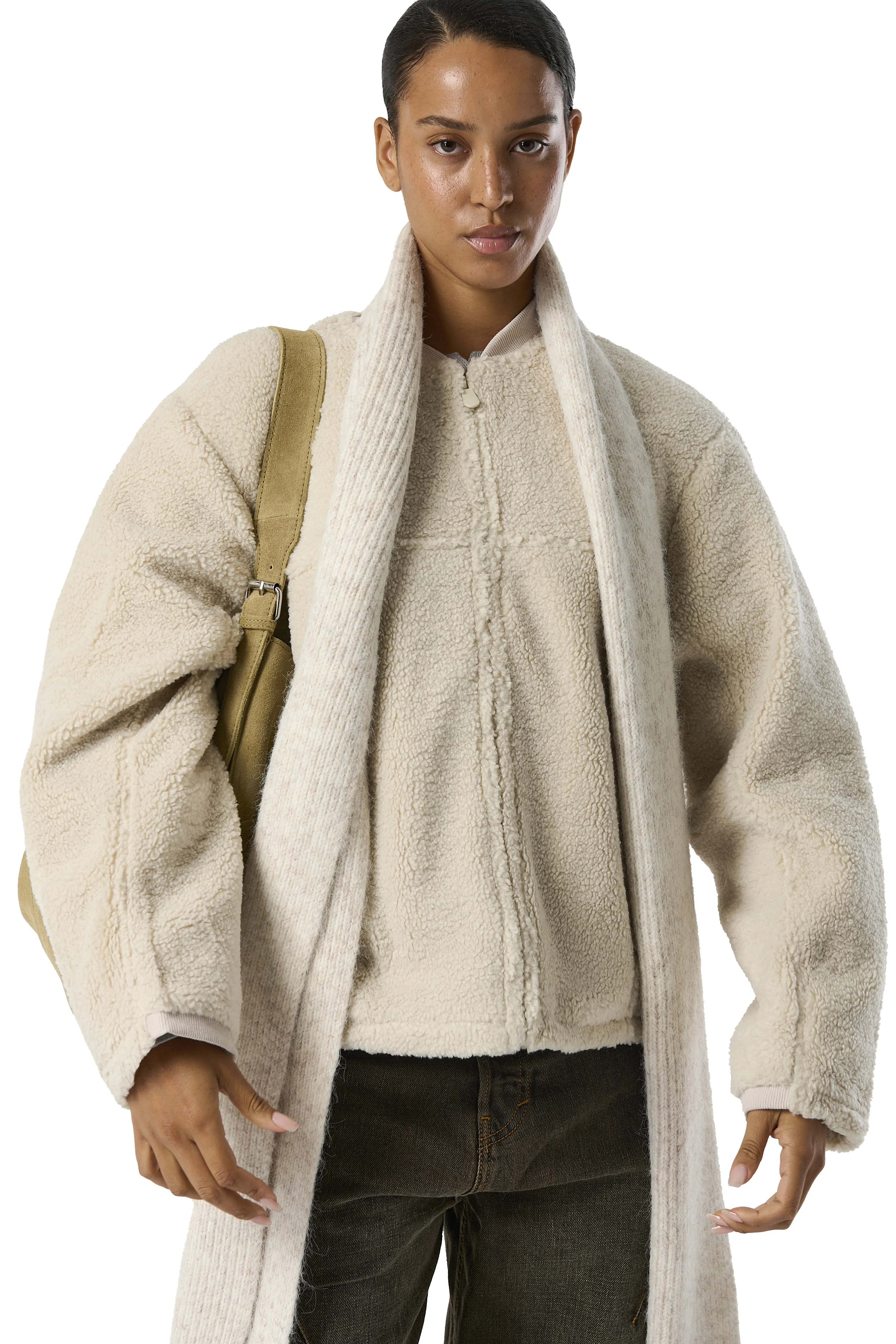 LASSIE Textured Bomber Jacket in Cream