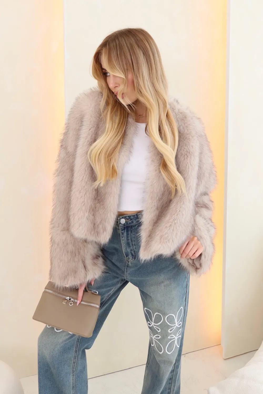 Lauren beige faux fur jacket