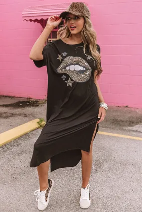 Leopard Lips T-Shirt Midi In Black