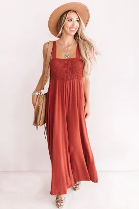 Light And Breezy Smocked Jumpsuit In Rust