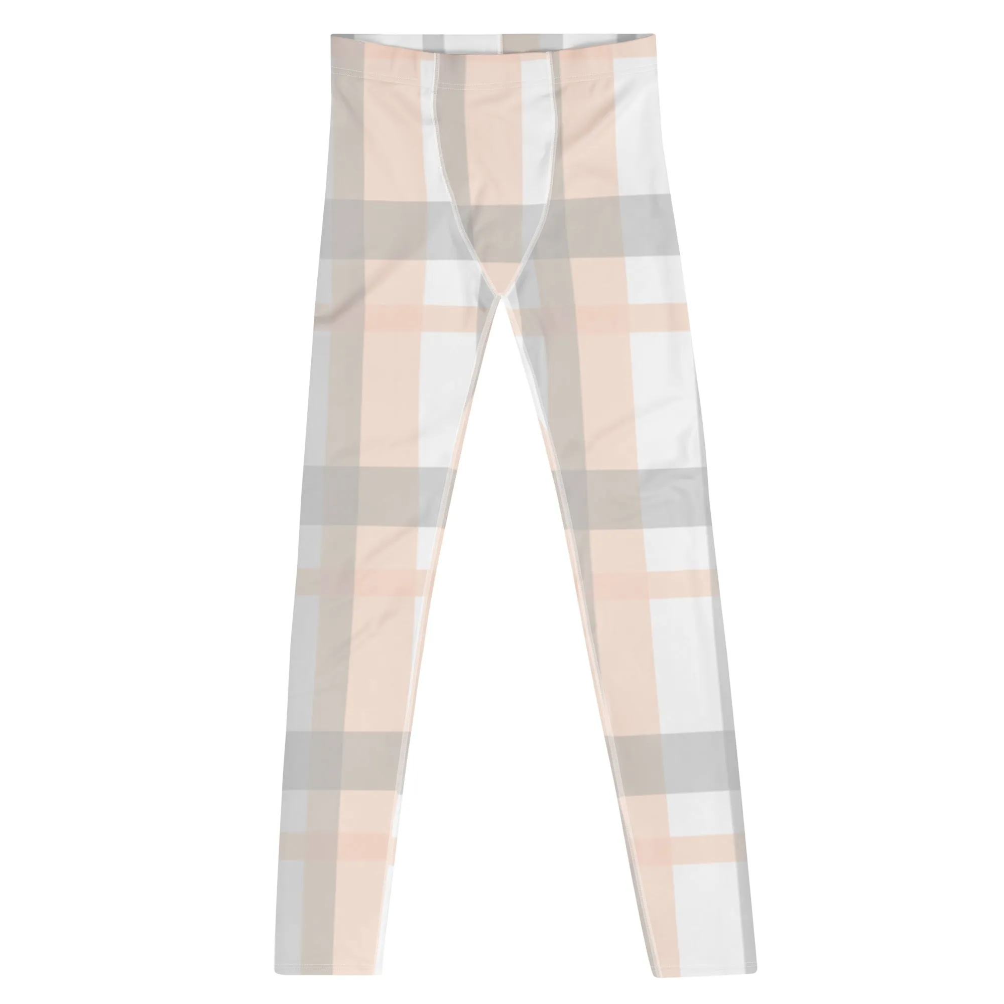 Light Plaid Print Meggings, Preppy Classic Plaid Print Designer Premium Men's Leggings Tights - Made in USA/EU/MX