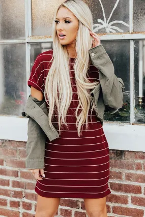 Lined Up Stripe T-Shirt Dress In Wine