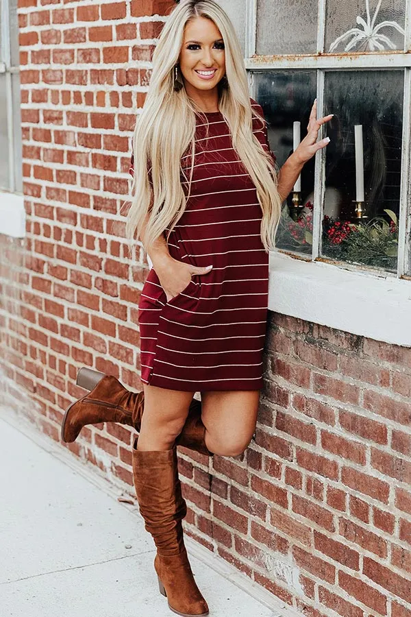 Lined Up Stripe T-Shirt Dress In Wine