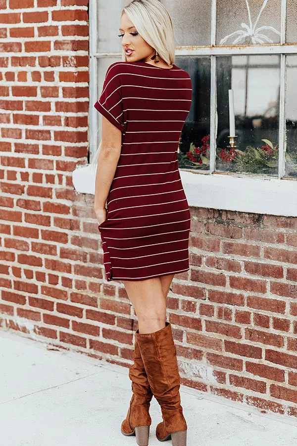 Lined Up Stripe T-Shirt Dress In Wine