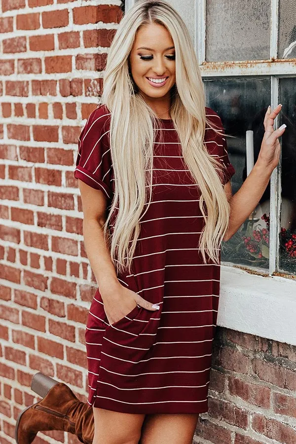 Lined Up Stripe T-Shirt Dress In Wine