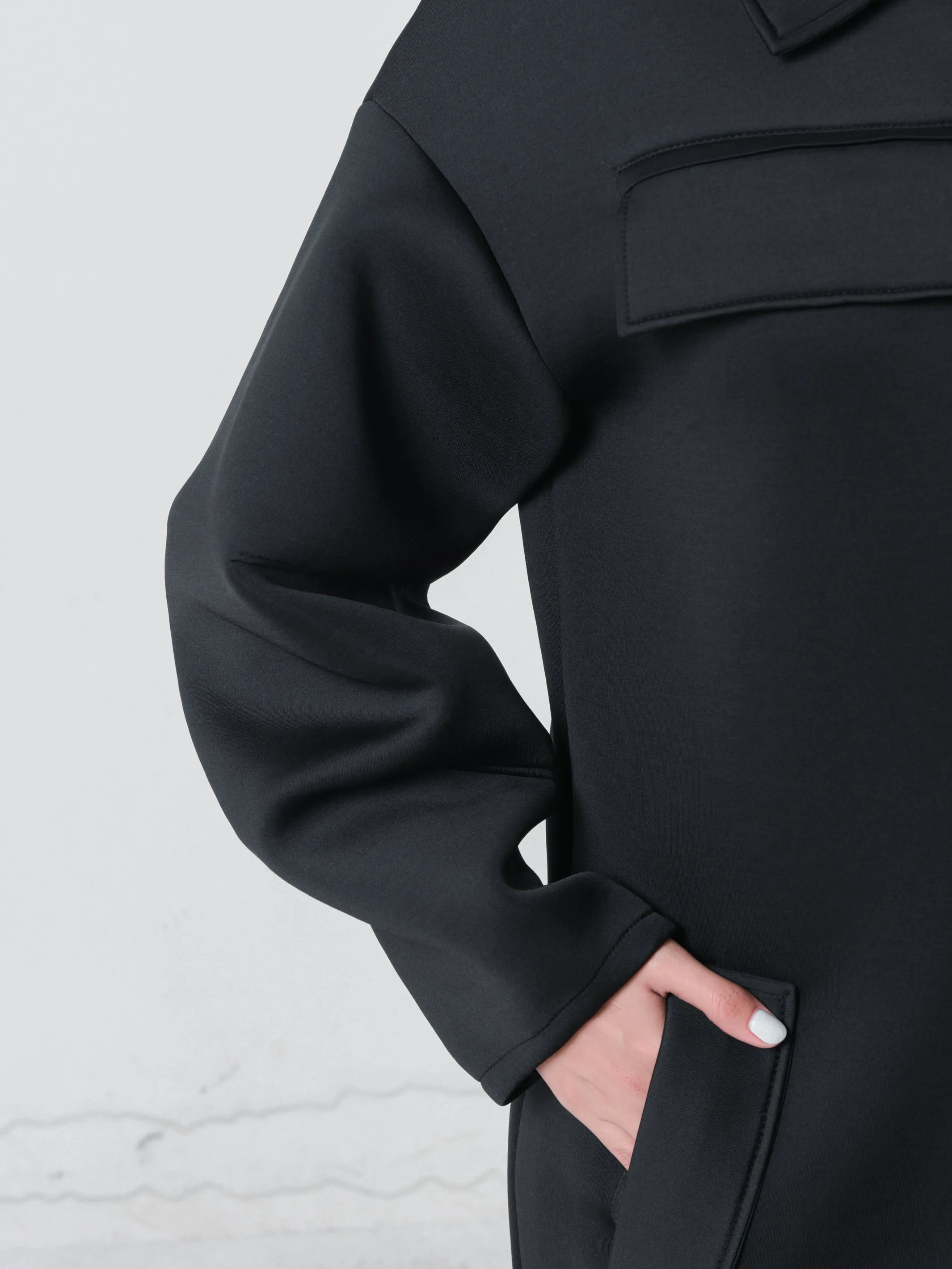 Long Black Neoprene Coat