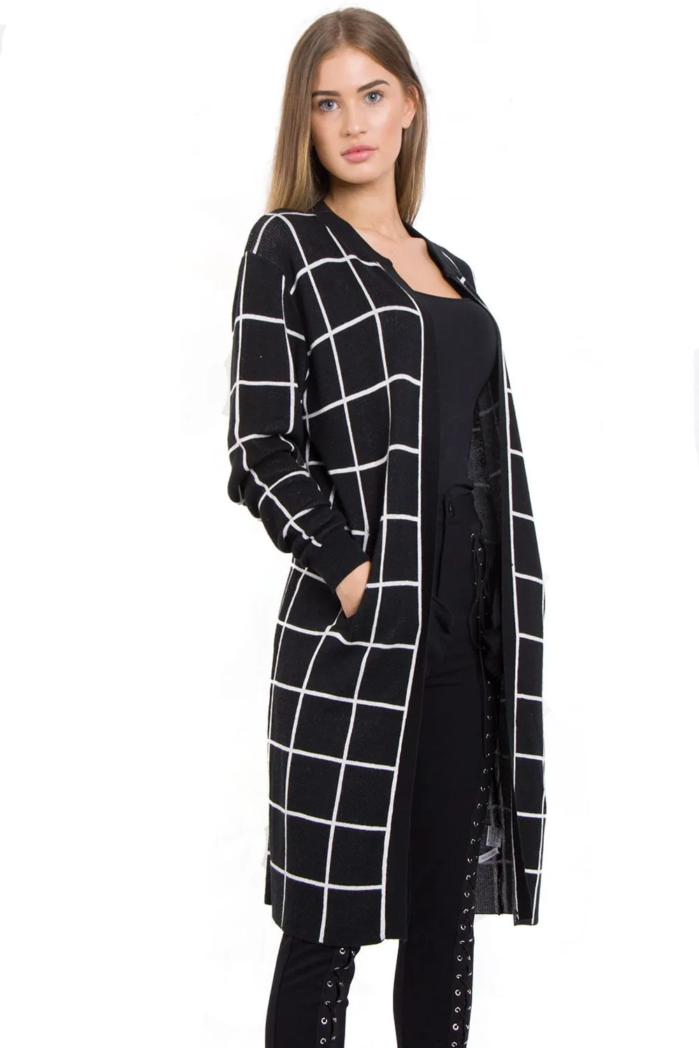 Longline Grid Check Cardigan