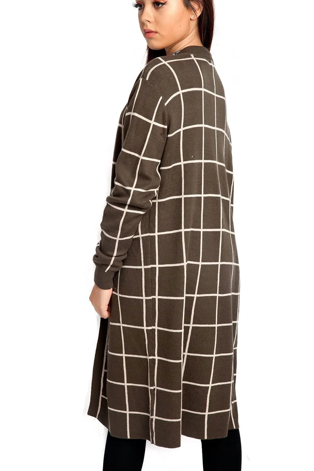 Longline Grid Check Cardigan