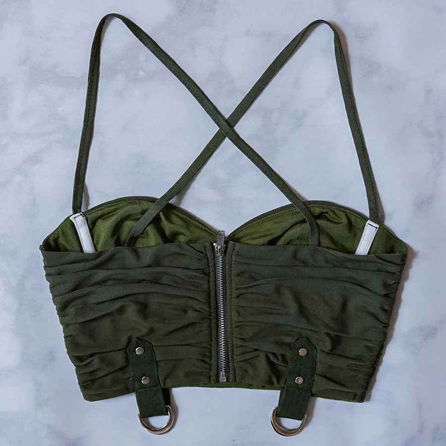 Matcha Ruched Mesh Bustier Crop Top