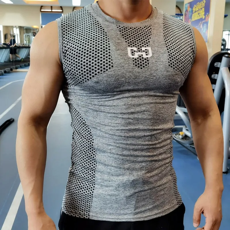 Men's Quick Dry Running Vest Fitness Tight Sleeveless Tops Gym Compression Tank Tops Workout Muscle Vest