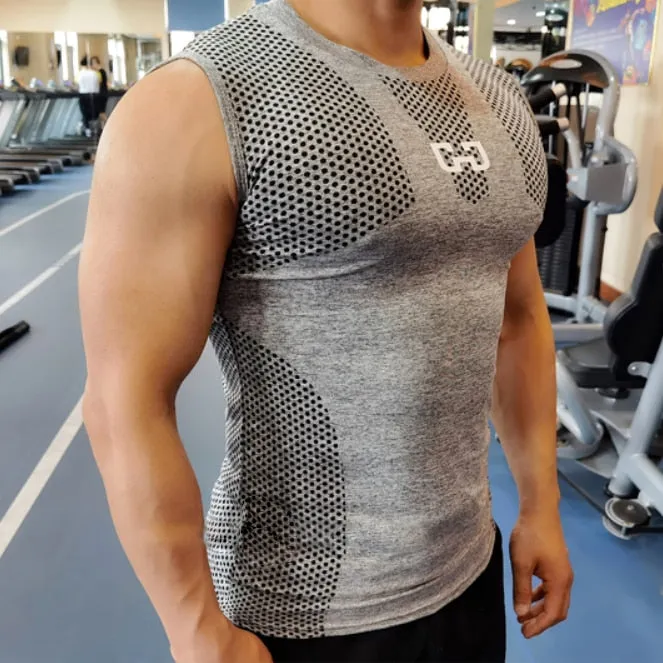 Men's Quick Dry Running Vest Fitness Tight Sleeveless Tops Gym Compression Tank Tops Workout Muscle Vest