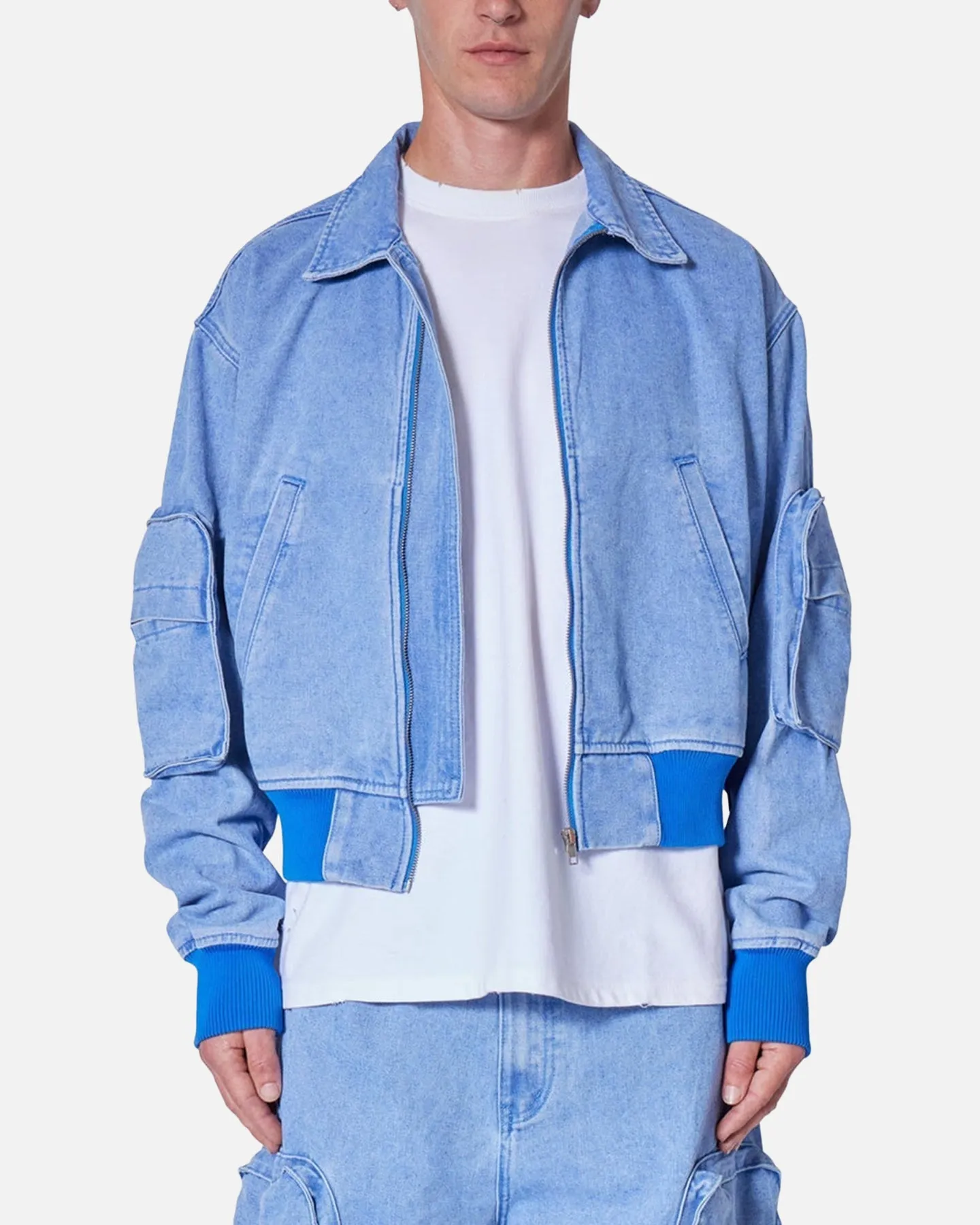 MNML Cropped Denim Jacket Blue