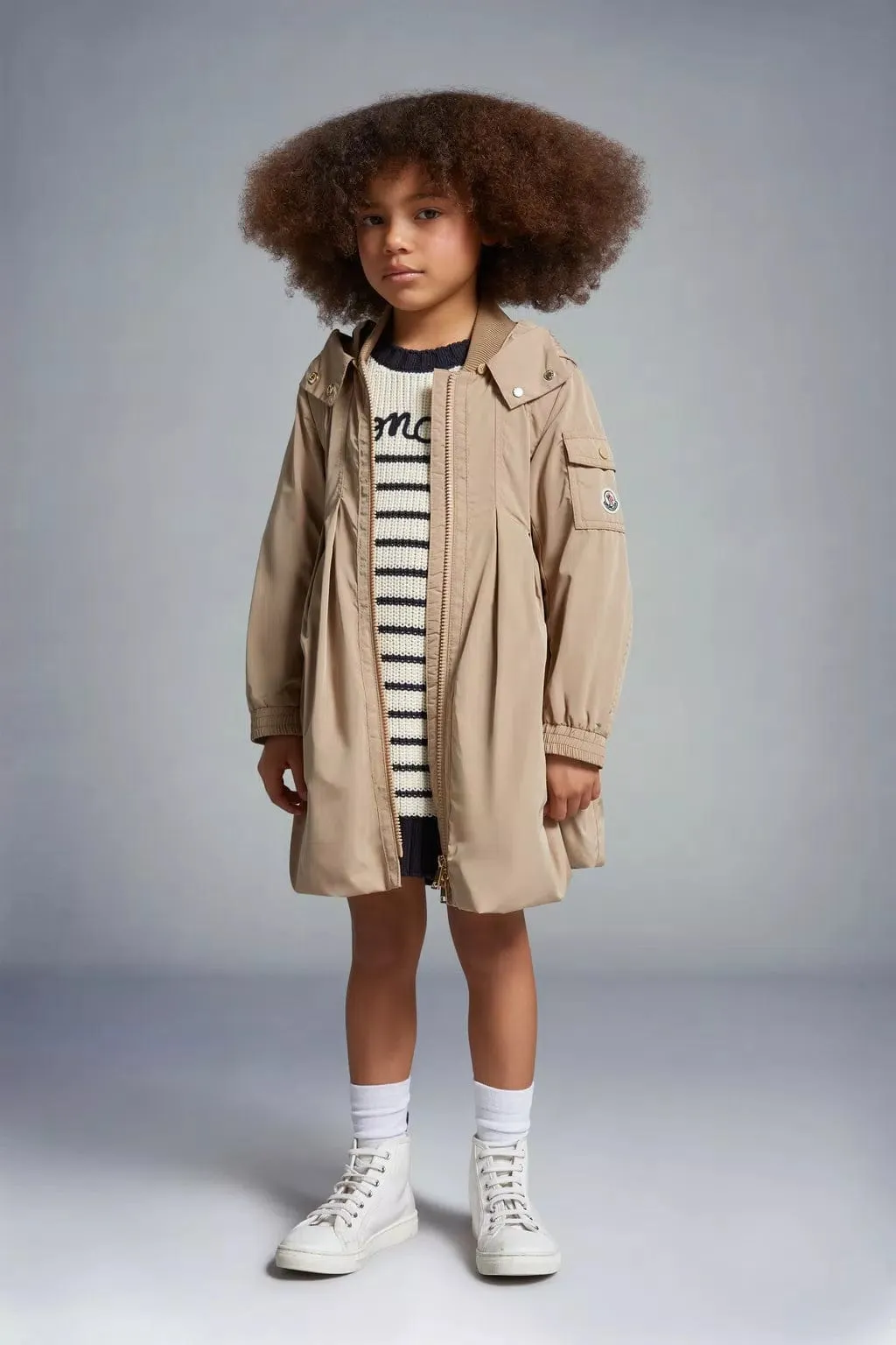 Moncler Enfant Girls Arild Long Coat in Beige