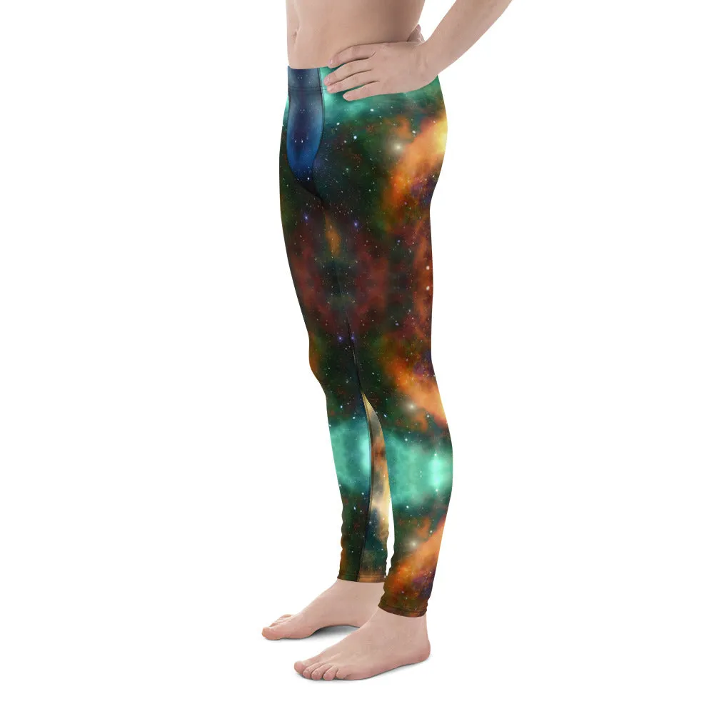 Mystic Galaxy Men's Leggings, Mens Lightning Storm Pants, Thunder Lightning Leggings For Men-Made in USA/EU/MX