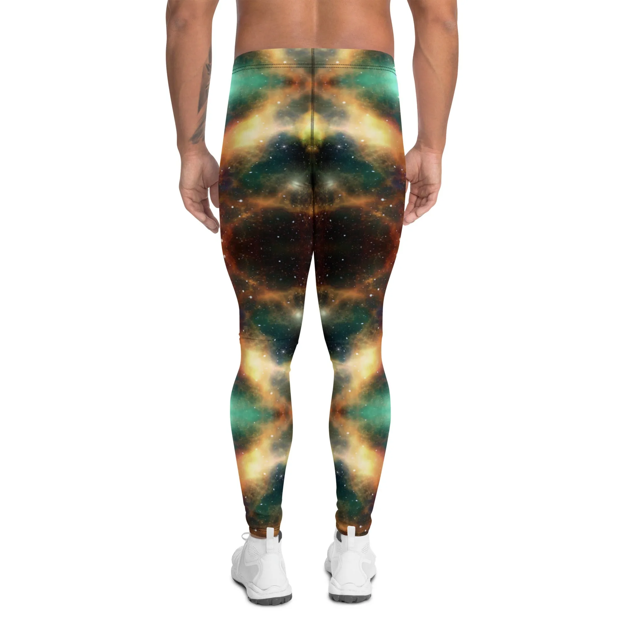 Mystic Galaxy Men's Leggings, Mens Lightning Storm Pants, Thunder Lightning Leggings For Men-Made in USA/EU/MX