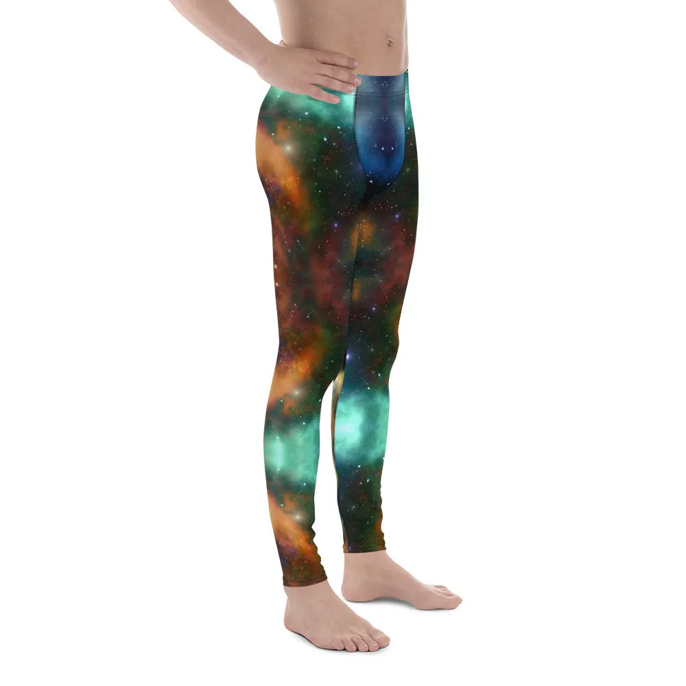 Mystic Galaxy Men's Leggings, Mens Lightning Storm Pants, Thunder Lightning Leggings For Men-Made in USA/EU/MX