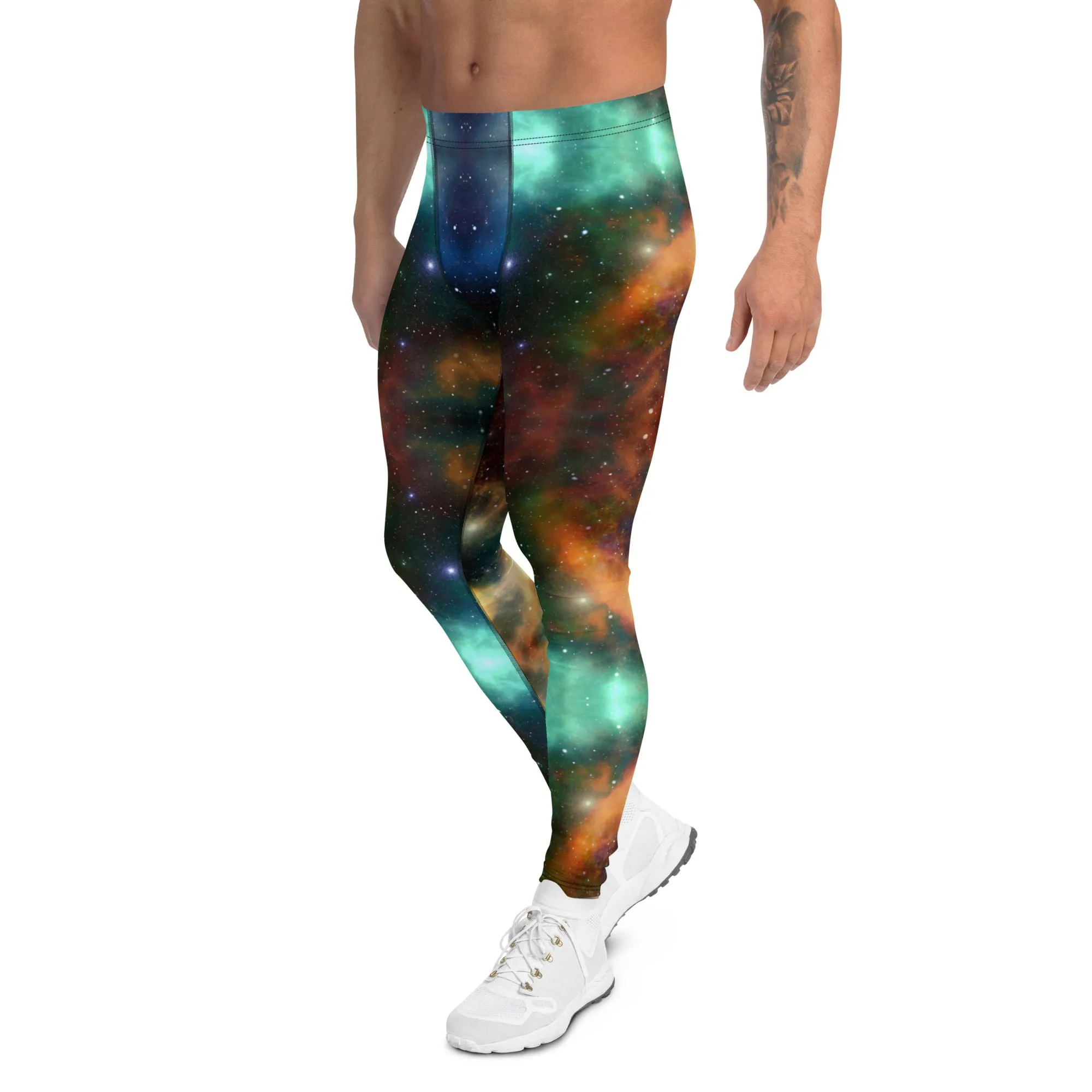 Mystic Galaxy Men's Leggings, Mens Lightning Storm Pants, Thunder Lightning Leggings For Men-Made in USA/EU/MX