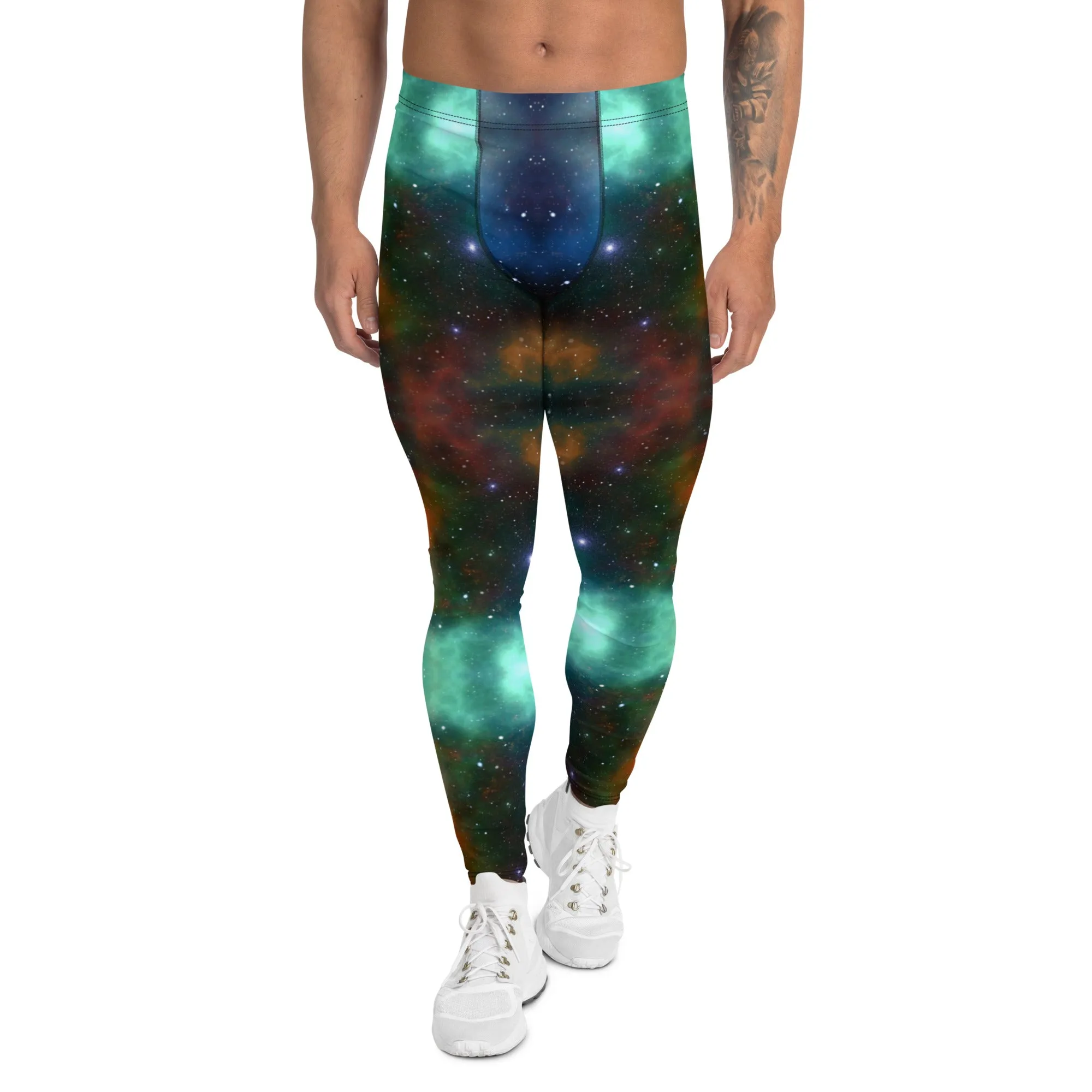 Mystic Galaxy Men's Leggings, Mens Lightning Storm Pants, Thunder Lightning Leggings For Men-Made in USA/EU/MX