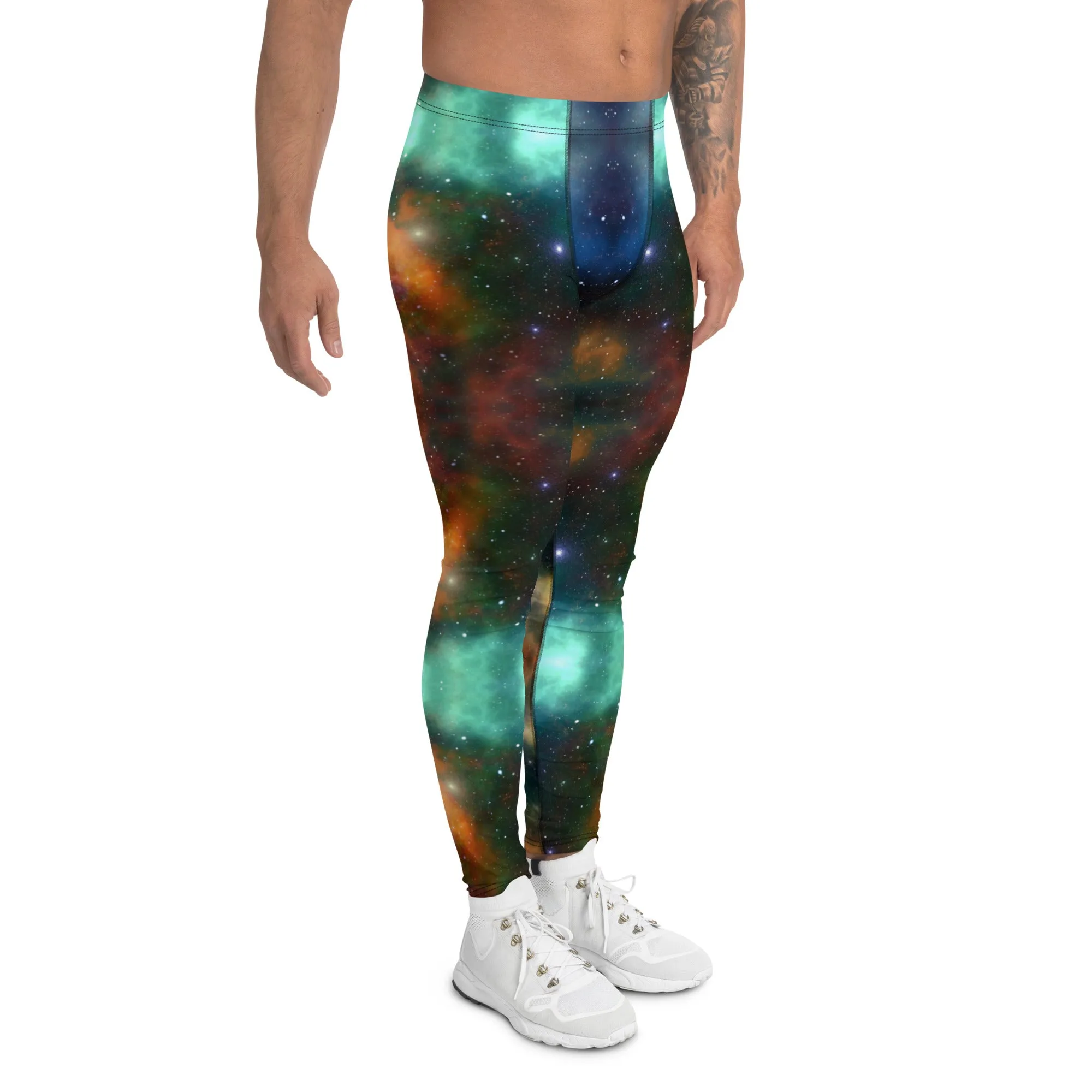 Mystic Galaxy Men's Leggings, Mens Lightning Storm Pants, Thunder Lightning Leggings For Men-Made in USA/EU/MX