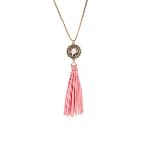 Natalie Long Suede Tassel and Crystal Necklace