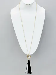 Natalie Long Suede Tassel and Crystal Necklace