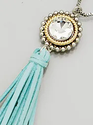 Natalie Long Suede Tassel and Crystal Necklace