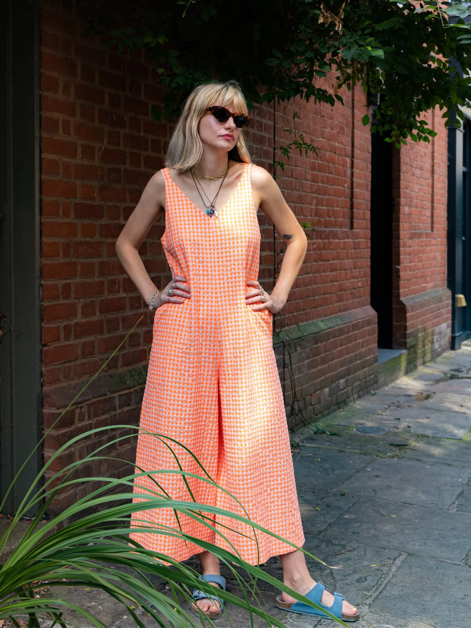 Neon Orange Gingham Jumpsuit by Wild Clouds X Percy Langley