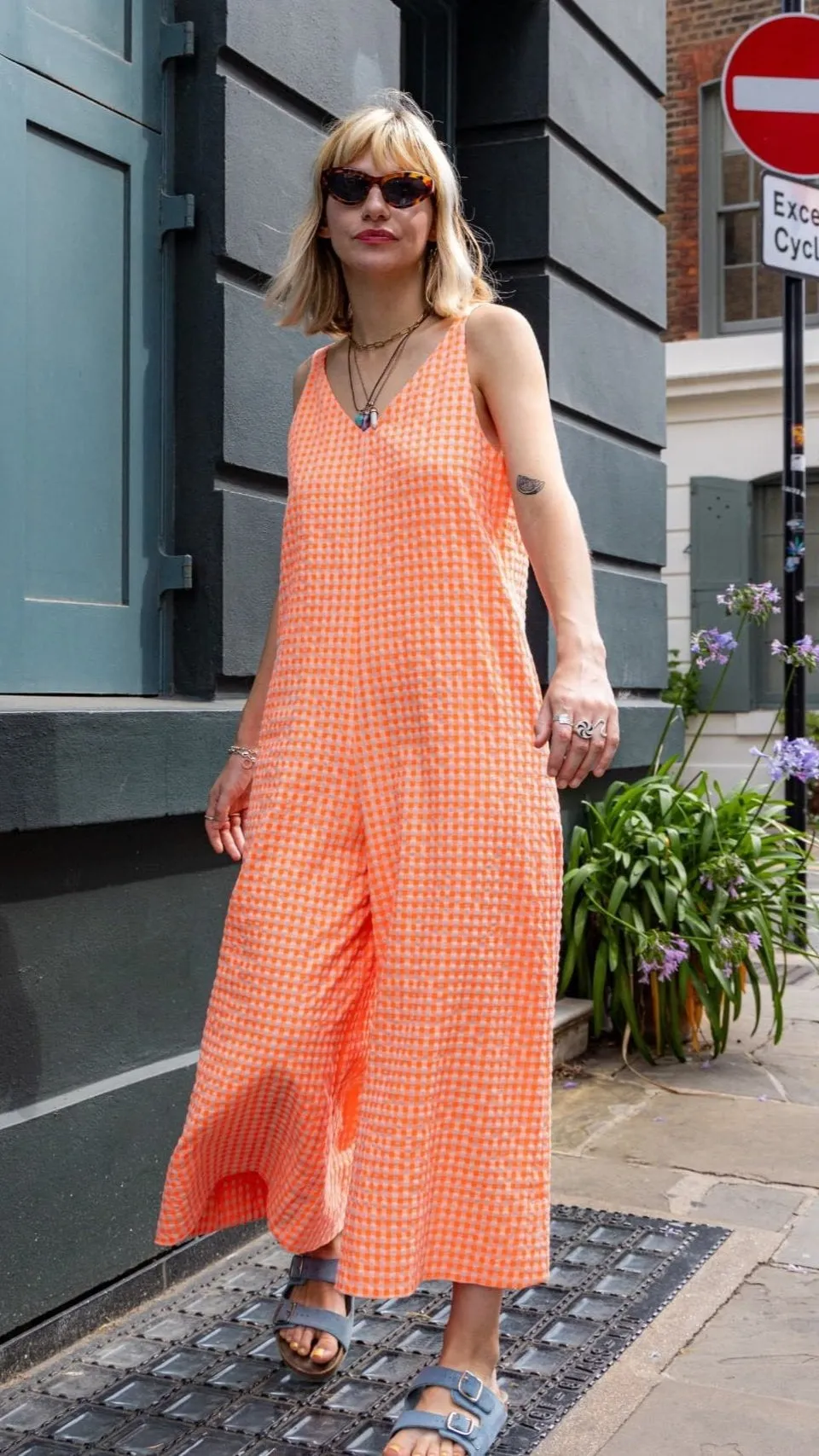 Neon Orange Gingham Jumpsuit by Wild Clouds X Percy Langley