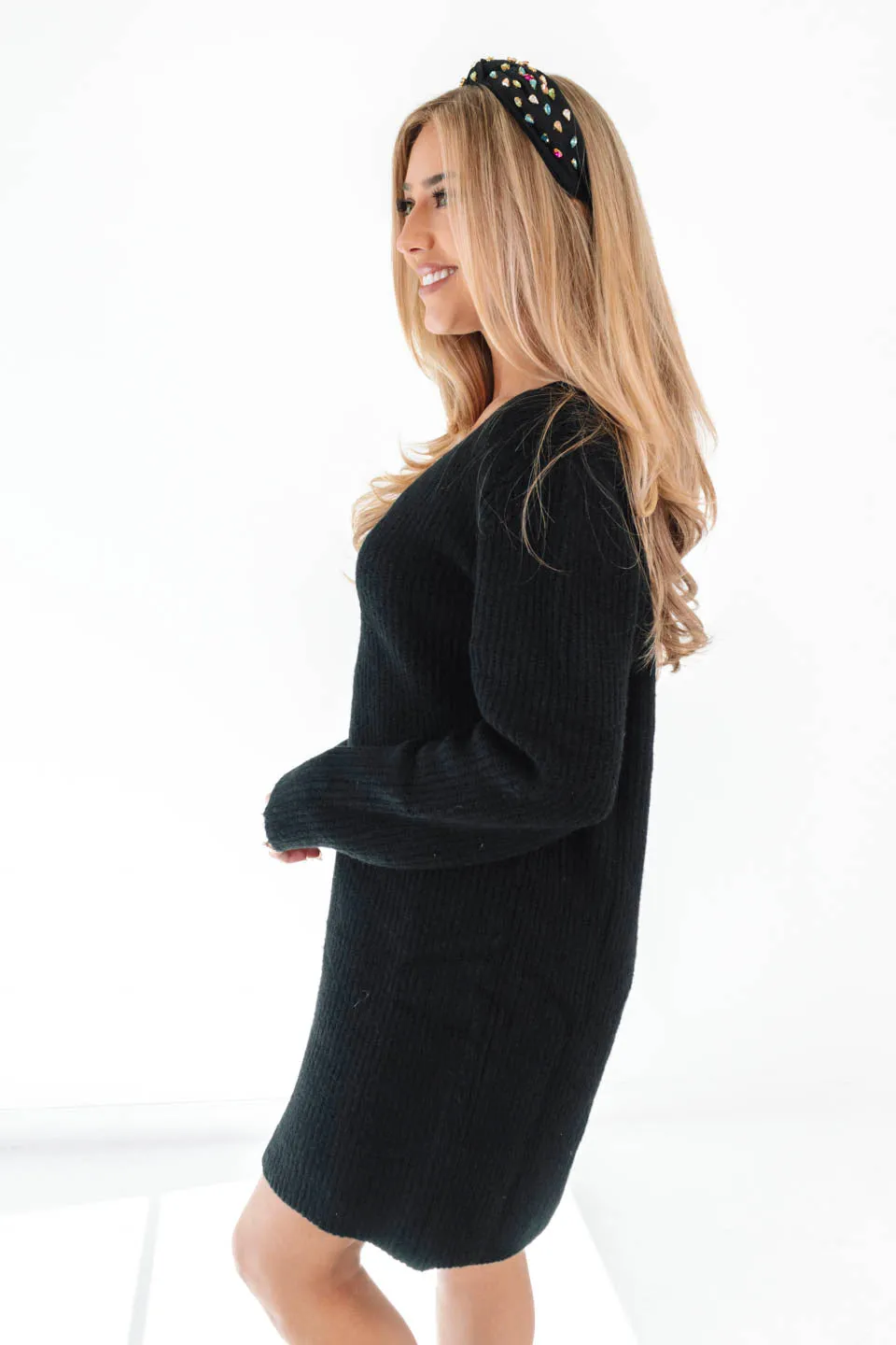 Off To Ontario Sweater Dress - Black