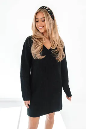 Off To Ontario Sweater Dress - Black