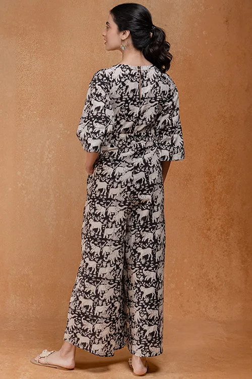 Okhai "Trumpet March" Handblock Printed Pure Cotton Jumpsuit