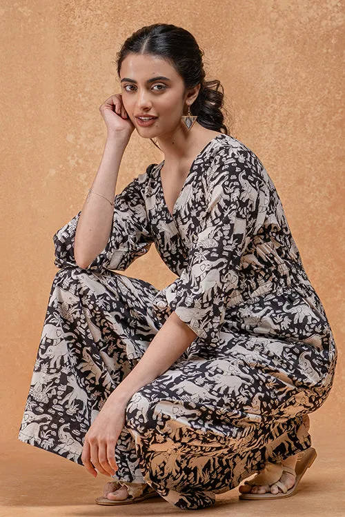 Okhai "Trumpet March" Handblock Printed Pure Cotton Jumpsuit