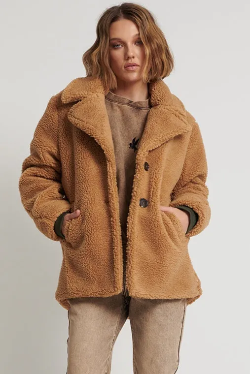 ONE TEASPOON Womens Tan Teddy Coat - Tan