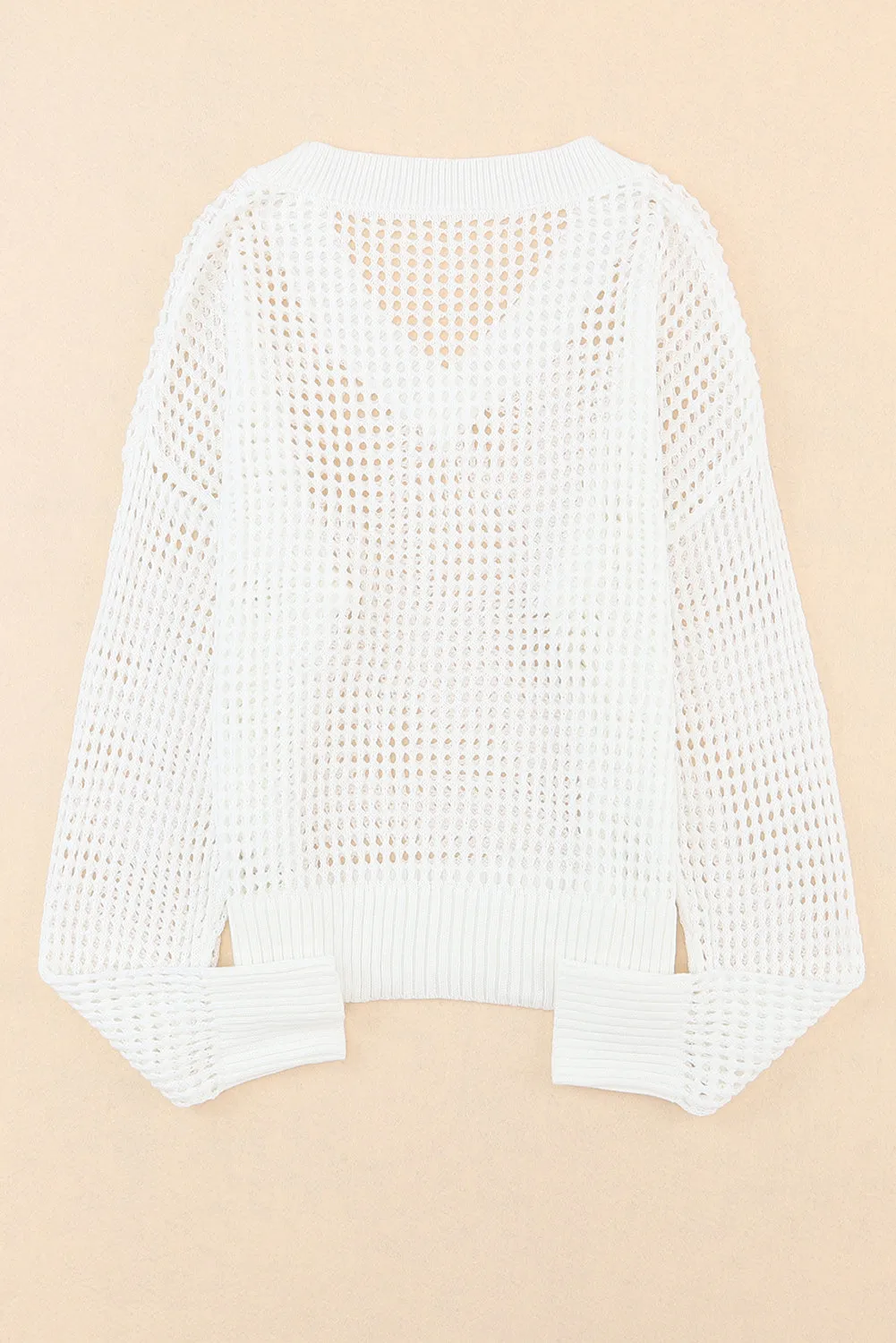 Openwork V-Neck Dropped Shoulder Knit Top