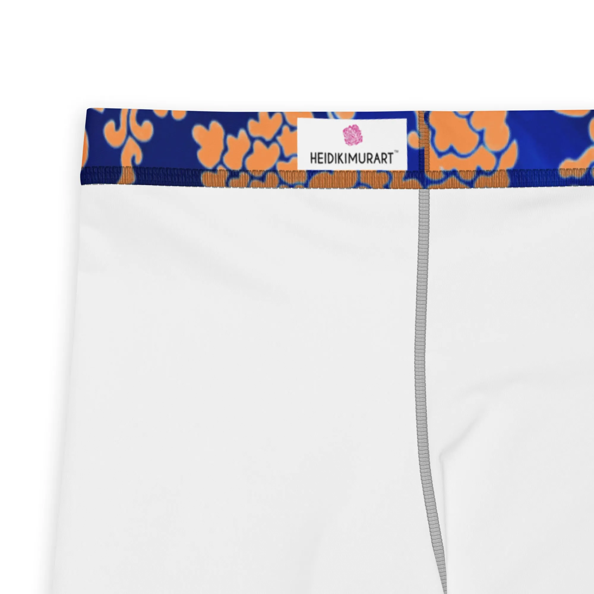 Orange Blue Floral Print Meggings, Best Blue and Orange Oriental Style Floral Print Meggings Compression Tights - Made in USA/EU/MX