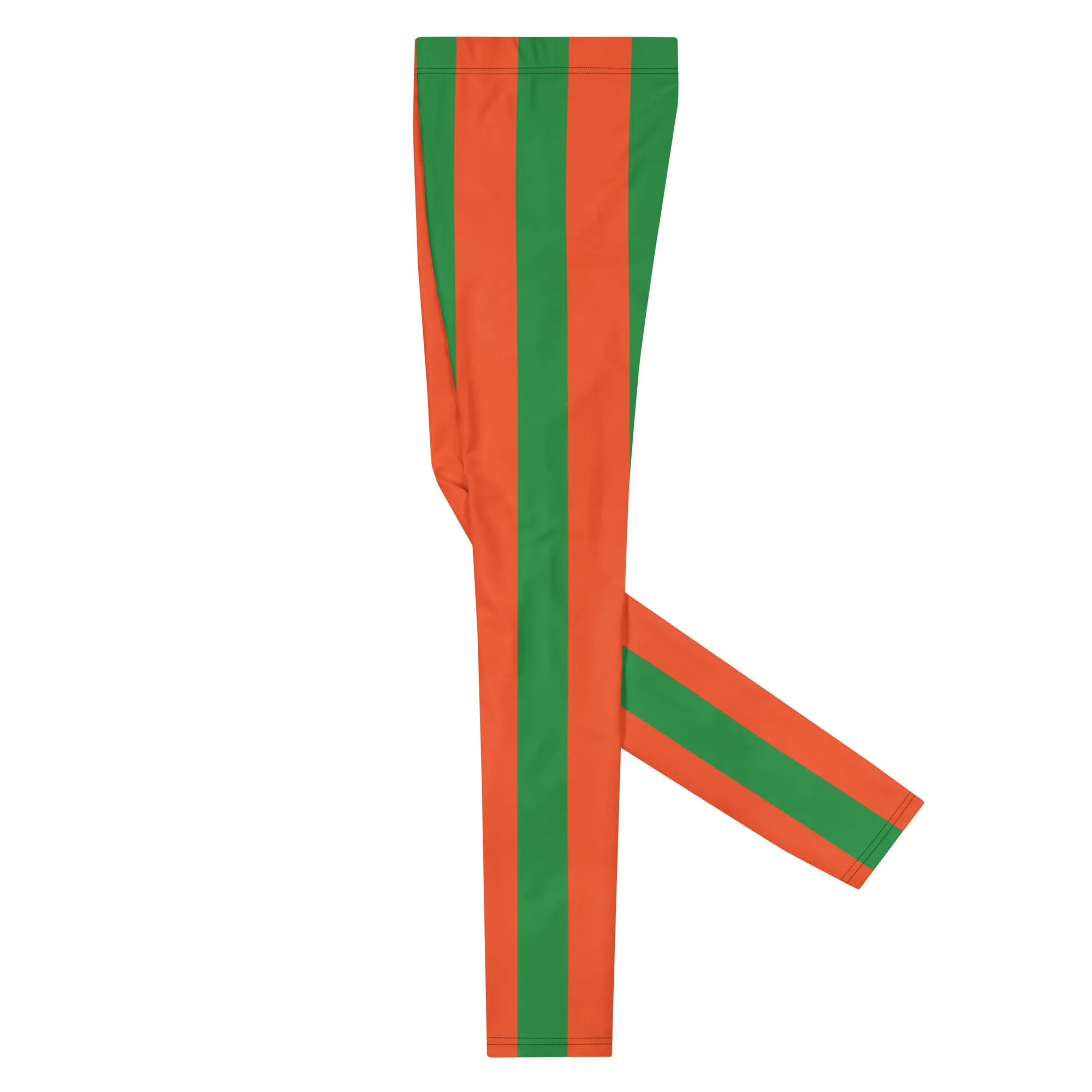 Orange Green Stripes Men's Leggings, Vertically Striped Meggings Running Tights-Made in USA/EU/MX