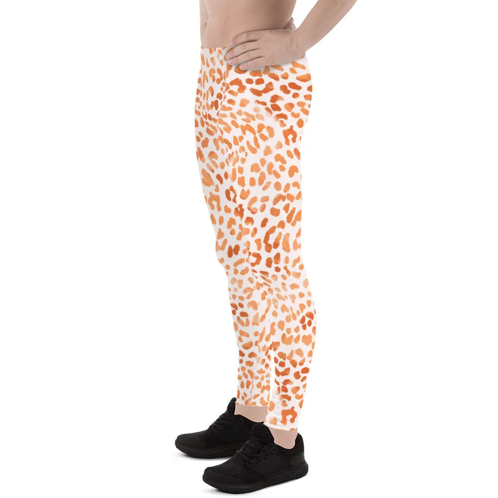 Orange Leopard Print Men's Leggings, Animal Leopard Print Best Designer Meggings Tights-Made in USA/EU/MX