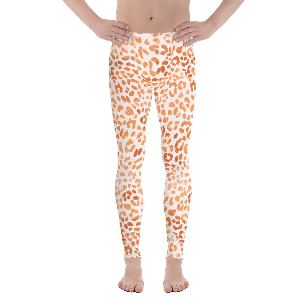 Orange Leopard Print Men's Leggings, Animal Leopard Print Best Designer Meggings Tights-Made in USA/EU/MX