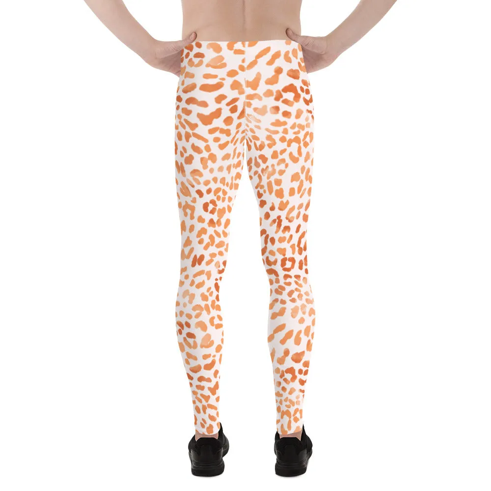 Orange Leopard Print Men's Leggings, Animal Leopard Print Best Designer Meggings Tights-Made in USA/EU/MX