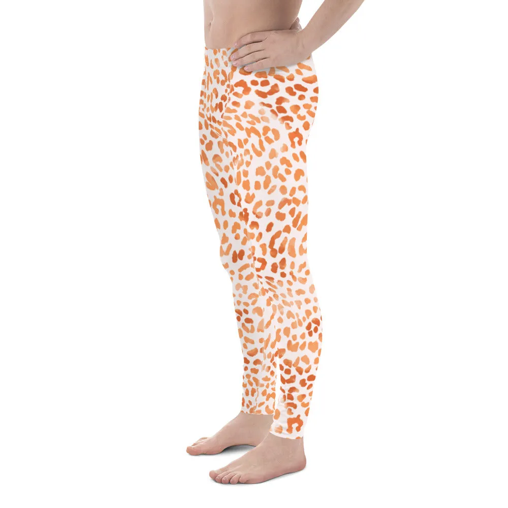 Orange Leopard Print Men's Leggings, Animal Leopard Print Best Designer Meggings Tights-Made in USA/EU/MX