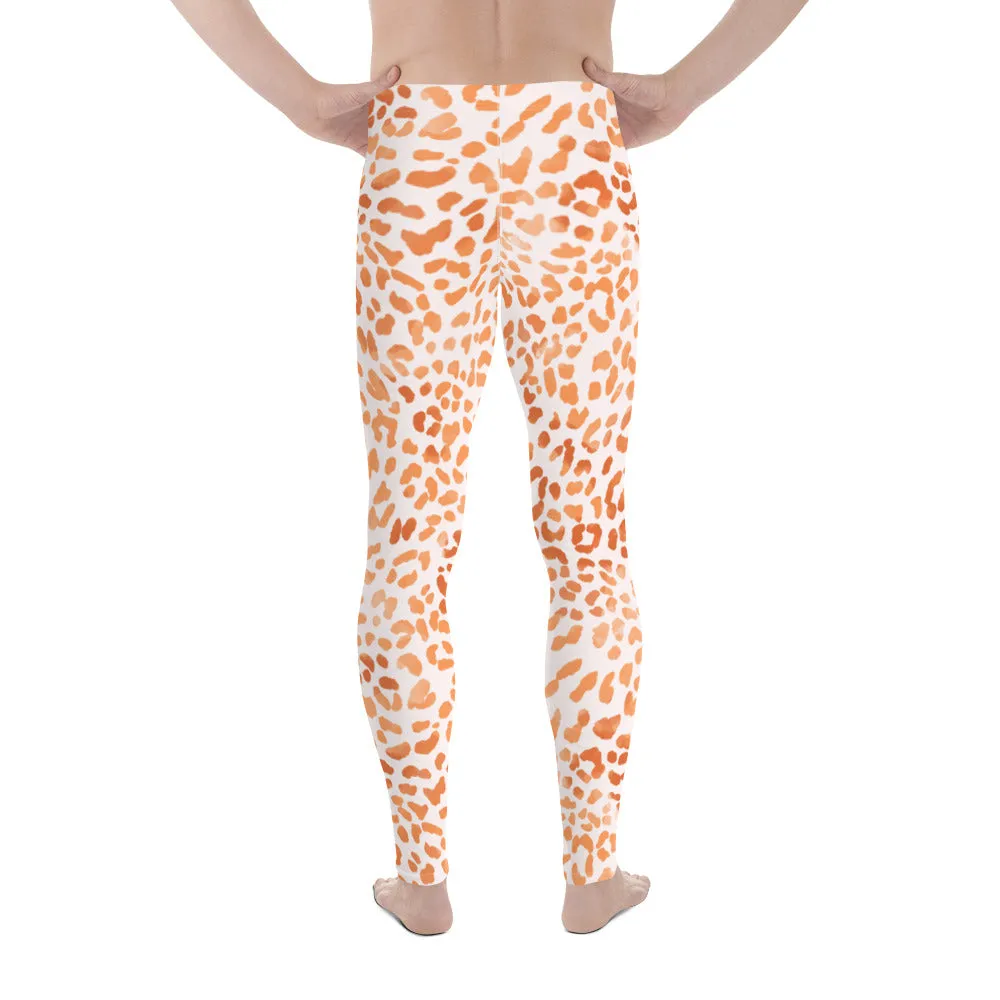 Orange Leopard Print Men's Leggings, Animal Leopard Print Best Designer Meggings Tights-Made in USA/EU/MX