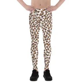 Orange Leopard Print Men's Leggings, Leopard Animal Print Best Premium Running Tights For Men - Made in USA/EU/MX