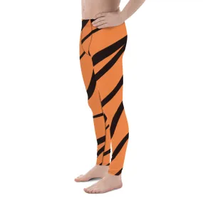 Orange Tiger Stripes Men's Leggings, Animal Print Designer Colorful Meggings - Made in USA/EU/MX