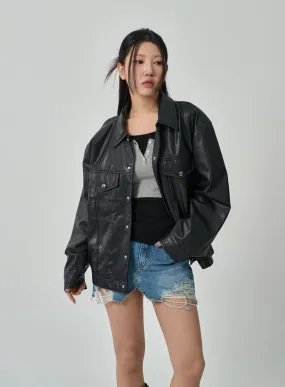 Oversized Faux Leather Jacket IF315