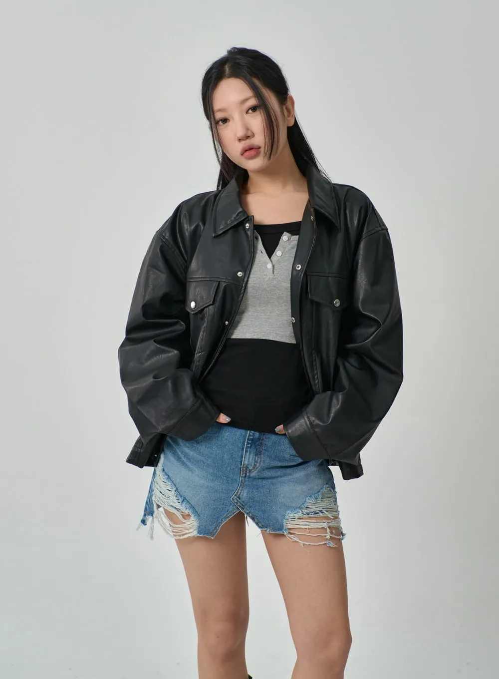 Oversized Faux Leather Jacket IF315