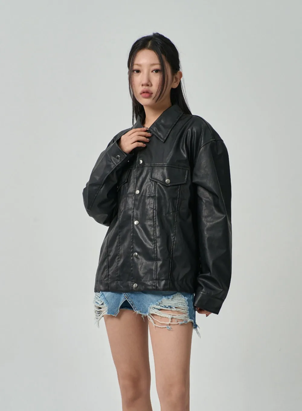 Oversized Faux Leather Jacket IF315