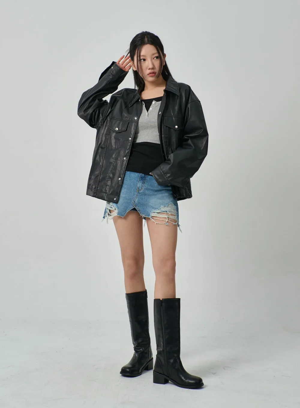 Oversized Faux Leather Jacket IF315