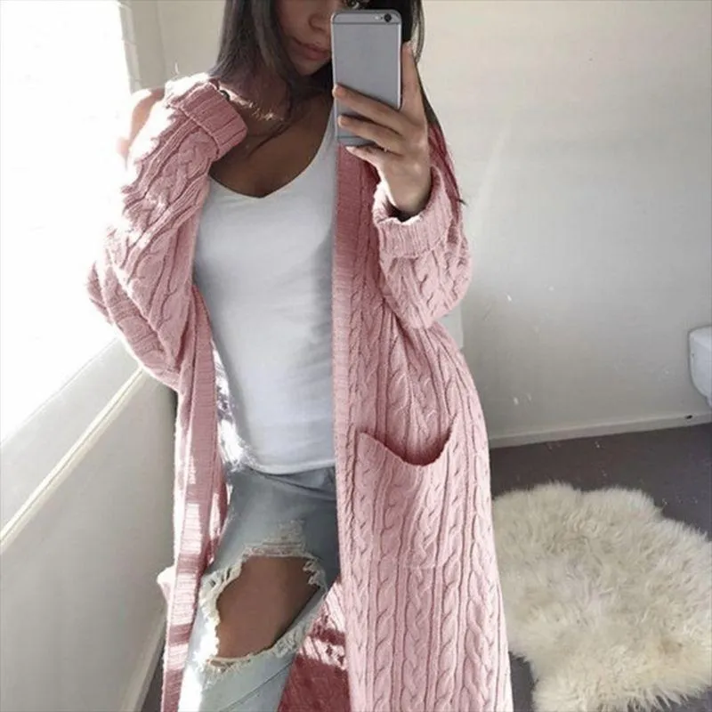 Oversized French Braided Knit Long Cardigan Sweaters For Women